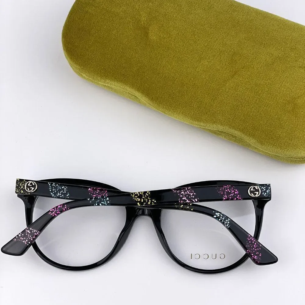 SALE! NEW GUCCI LOGO GG0329O 004 Black Multicolor Round Women Eyeglasses